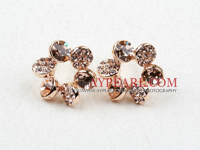 Mote Stil Flower Shape Rhinestone Gold Plated Hypoallergenic Studs øredobber