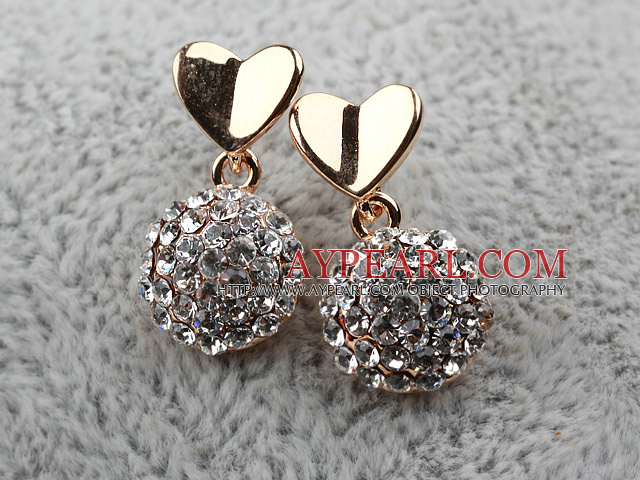 Mote Stil Half Ball Shape Rhinestone med hjerte Accessory Gold Plated Hypoallergenic Studs øredobber