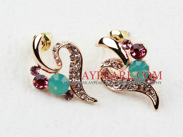 Fashion Style Streamline Shaped Rhinestone Gold Plated Hypoallergenic Studs Earrings