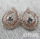 Fashion Style Drop Shaped Doulbe Rhinestone Gold Plated Hypoallergenic Studs Earrings