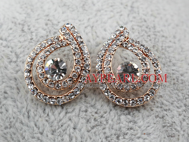 Fashion Style Drop Shaped Doulbe Rhinestone Gold Plated Hypoallergenic Studs Earrings