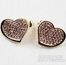 Fashion Style déformée Coeur strass Forme plaqué or Boucles d'oreilles Clous Hypoallergénique