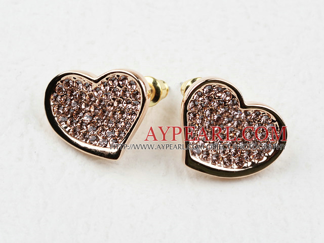 Fashion Style Distorted Heart Shape Rhinestone Gold Plated Hypoallergenic Studs Earrings