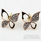 Fashion Style Butterfly Shape Rhinestone Gold Plated Hypoallergenic Studs Earrings