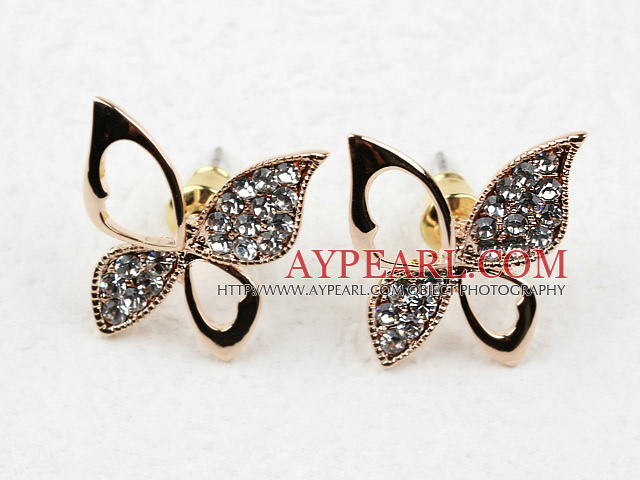 Fashion Style πεταλούδα σχήμα τεχνητό διαμάντι Επίχρυσο Υποαλλεργικό σκουλαρίκια καρφιά