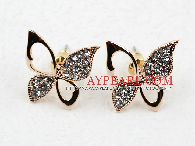 Fashion Style Butterfly Shape Rhinestone Gold Plated Hypoallergenic Studs Earrings