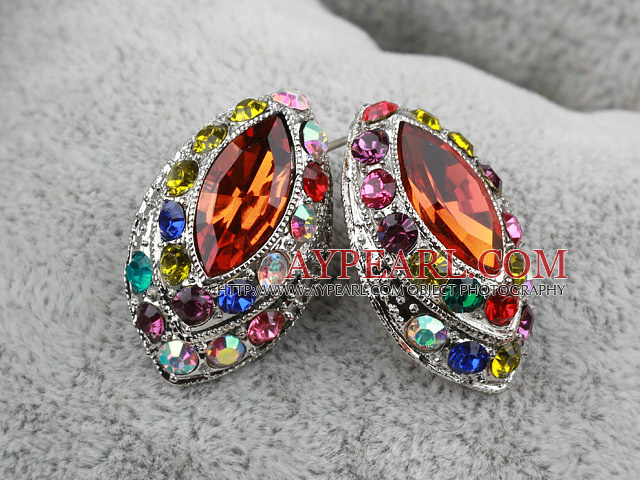 Mote Stil Horse Eye Shape Imitation Gemstone og Multi Color Rhinestone Studs øredobber