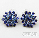 Fashion Style Flower Shape Imitation Sapphire Rhinestone Studs Earrings