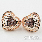 Fashion Style Hollow Heart Shape Rhinestone Gold Plated Hypoallergenic Studs Earrings
