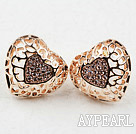 Fashion Style creux Coeur strass Forme plaqué or Boucles d'oreilles Clous Hypoallergénique