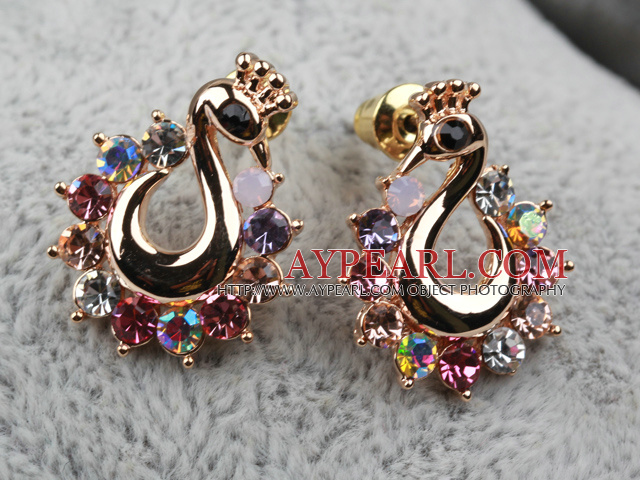 Mote Stil Peacock Shape Rhinestone Gold Plated Hypoallergenic Animal Studs øredobber