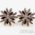Fashion Style Flower Shape Rhinestone Gold Plated Hypoallergenic Studs Earrings