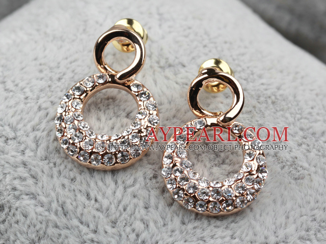 Fashion Style Round Shape Rhinestone Gold Plated Hypoallergenic Studs Earrings