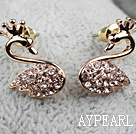 Style Fashion Swan Shape strass en plaqué or Boucles d'oreilles animales Hypoallergénique Goujons