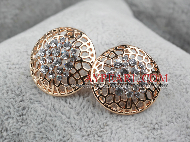 Mote Stil Round Shape Hollow Rhinestone Gold Plated Hypoallergenic Studs øredobber