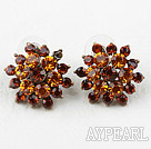 Fashion Style Flower Shape Amber Color Rhinestone Studs Earrings