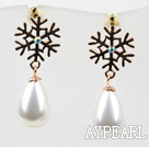 Immitation Drop Pearl with Snowflake Rhinestone Gold Plated Hypoallergenic Studs Earrings