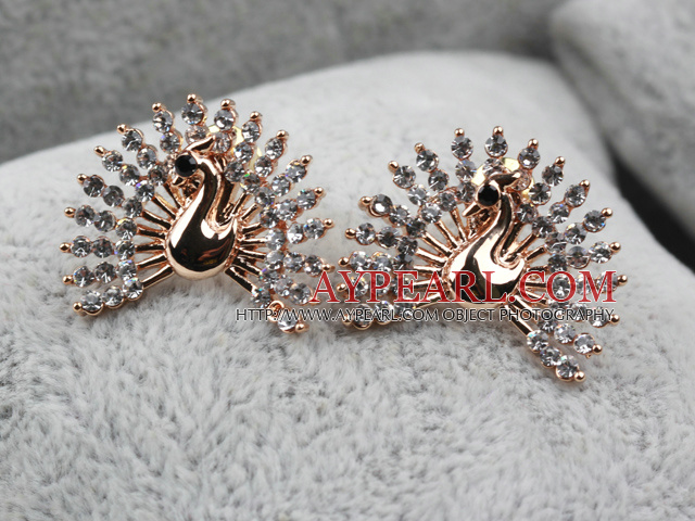 Fashion Style Peacock Shape Rhinestone Gold Plated Hypoallergenic Studs Earrings