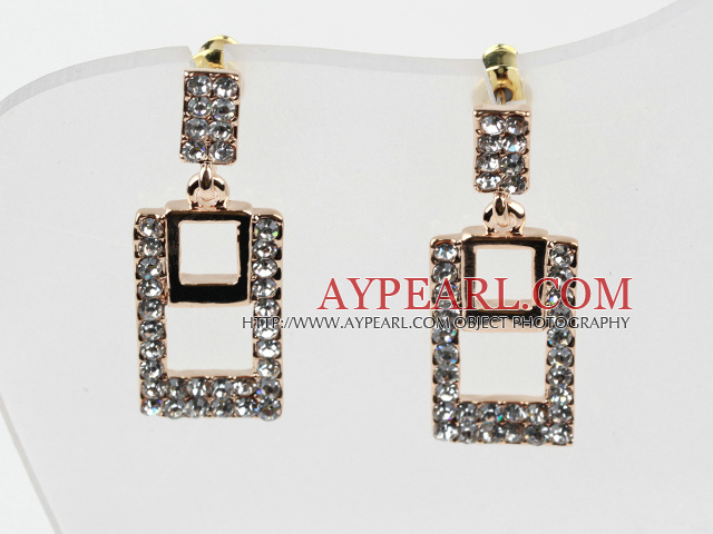 Fashion Style Rectangle Shape Rhinestone Gold Plated Hypoallergenic Studs Earrings