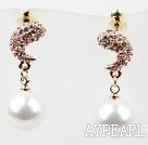 Immitation Round Pearl and Moon Shape Rhinestone Gold Plated Hypoallergenic Studs Earrings