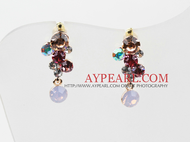 Dangle style multi couleur or plaqué strass Boucles d'oreilles Clous Hypoallergénique