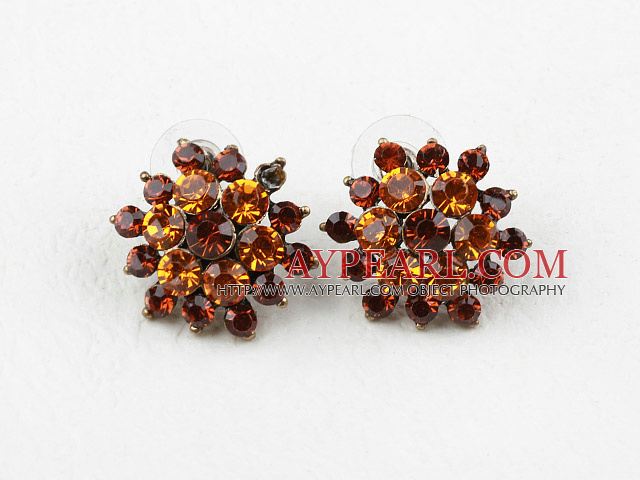 Mote Stil Flower Shape Amber Color Rhinestone Studs øredobber