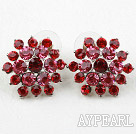 Fashion Style Flower Shape Imitation Ruby Rhinestone Studs Earrings