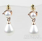 Fashion Style Round and Drop Immitation Pearl with Rhinestone Gold Plated Hypoallergenic Studs Earrings