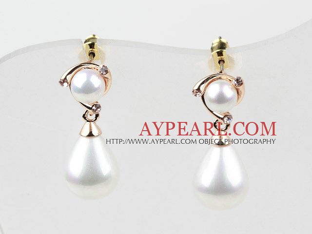 Fashion Style Round and Drop Immitation Pearl with Rhinestone Gold Plated Hypoallergenic Studs Earrings