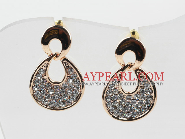 Fashion Style Teardrop Shape Rhinestone Gold Plated Hypoallergenic Studs Earrings