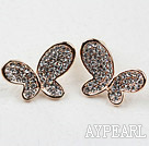 Fashion Style Butterfly Shape Rhinestone Gold Plated Hypoallergenic Studs Earrings