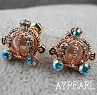 Fashion Style Pumpkin Shape Rhinestone Gold Plated Hypoallergenic Studs Earrings