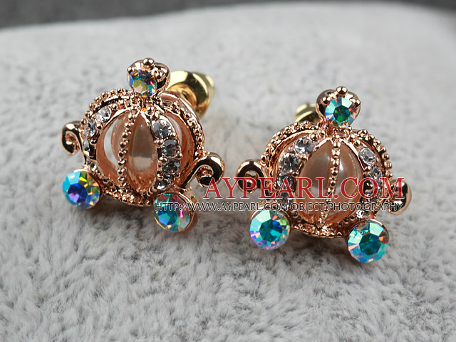 Fashion Style Pumpkin Form STRASS Guldpläterade hypoallergent Studs Örhängen