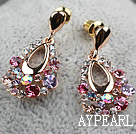 Fashion Style Drop Shape Multi Color Rhinestone Gold Plated Hypoallergenic Studs Earrings