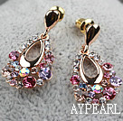 Mote Stil Drop Shape Multi Color Rhinestone Gold Plated Hypoallergenic Studs øredobber