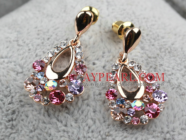 Fashion Style Drop Shape Multi Color Strass Vergoldet Hypoallergen Ohrstecker