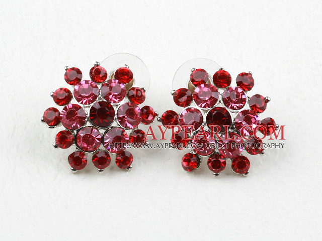 Fashion Style σχήμα λουλουδιού Απομιμήσεις Ruby τεχνητό διαμάντι σκουλαρίκια καρφιά