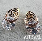 Mote Stil Hollow Drop Shape Rhinestone Gold Plated Hypoallergenic Studs øredobber