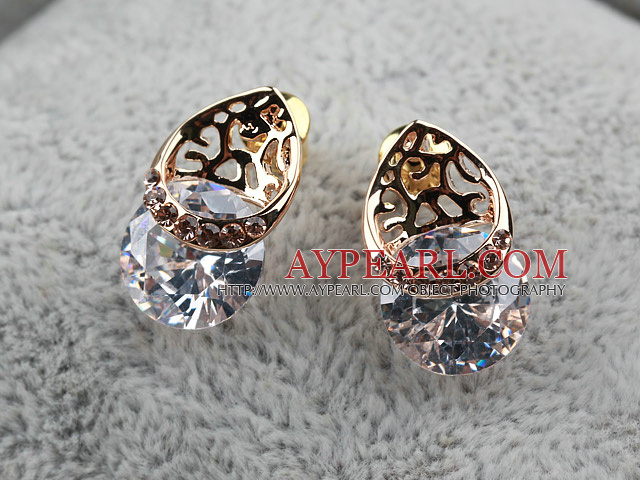 Fashion Style Hollow Drop Shape Rhinestone Gold Plated Hypoallergenic Studs Earrings