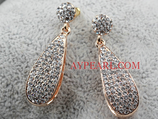 Long Style Big Drop Rhinestone Gold Plated Hypoallergenic Studs Earrings