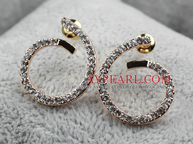 Fashion Style Spiral Shape Rhinestone Gold Plated Hypoallergenic Studs Earrings