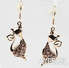 Fashion Style Cat Shape Rhinestone Gold Plated Hypoallergenic Animal Studs Earrings