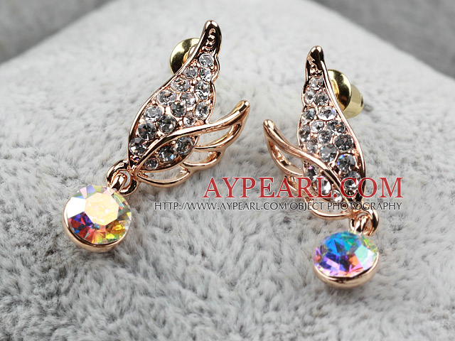 Fashion Style Wing Shape Rhinestone Gold Plated Hypoallergenic Studs Earrings