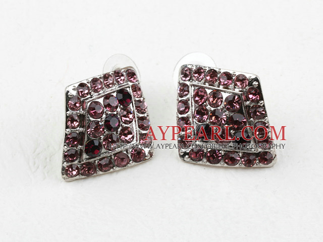 Fashion Style Rhombus Shape Purple Rhinestone Oversized Studs Earrings