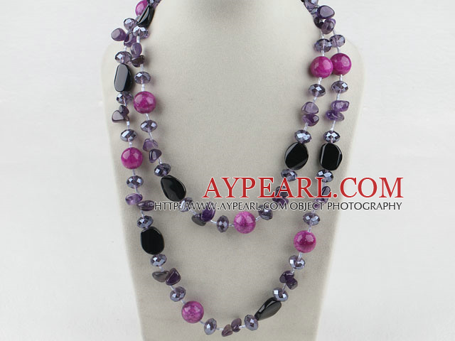 Lang stil Crystal og Pink Agate Necklace