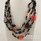 three strand rutilated agate pearl necklace