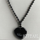 black agate beads necklace with heart shape pendant