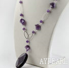 23.6 inches purple crystal and agate necklace pendant with magnetic clasp