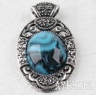 Vintage style blue imitation pattern stone metal pendant (no chain)
