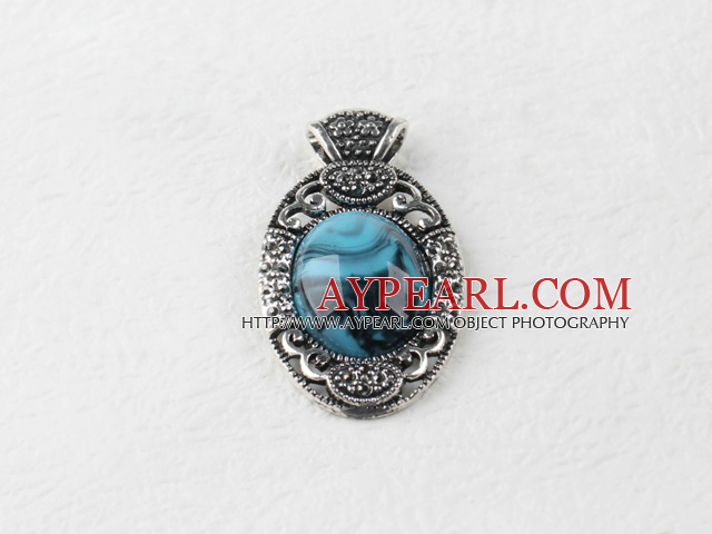 Vintage style blue imitation pattern stone metal pendant (no chain)